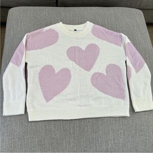 Heart Patterned Sweater - Pink and White Size Medium